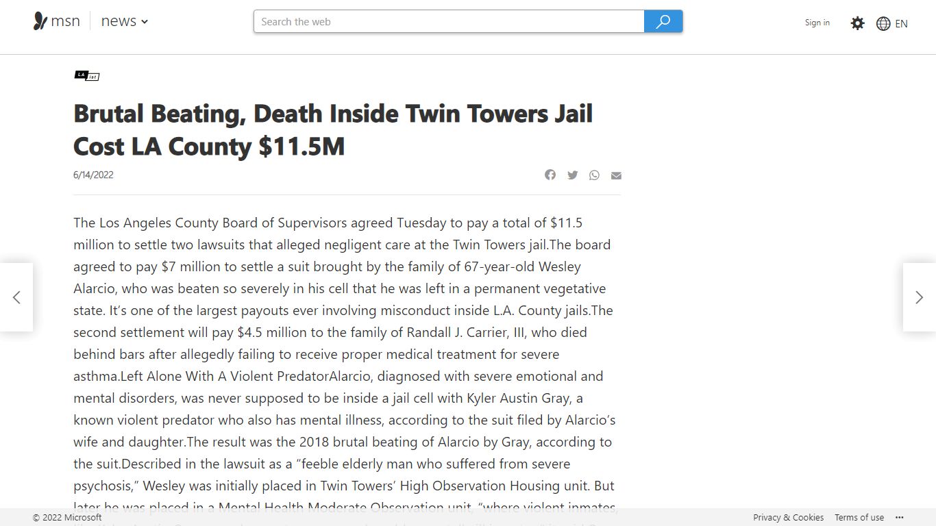 Brutal Beating, Death Inside Twin Towers Jail Cost LA County $11.5M